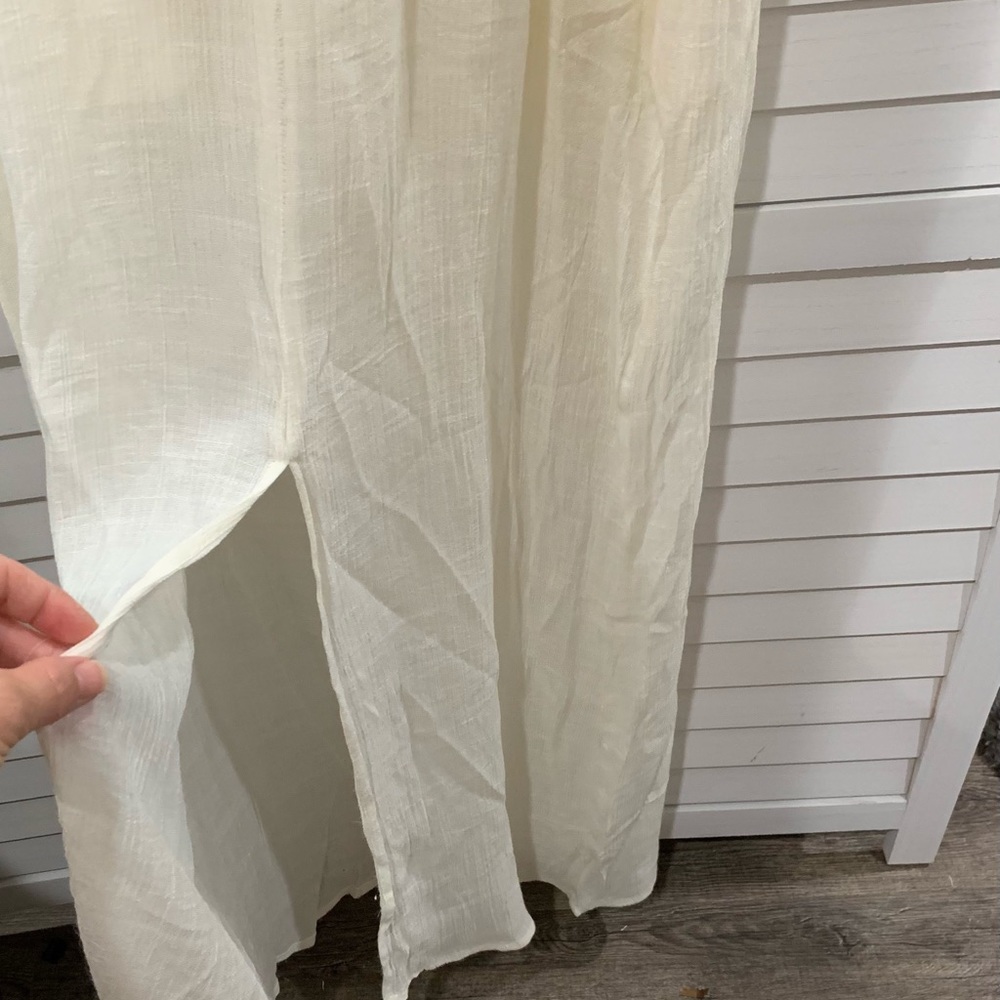 Long cream dress with lining and slit in back